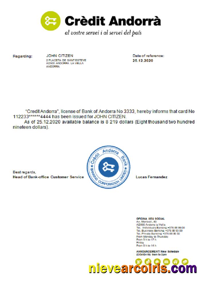 Andorra Credit Andorra bank reference